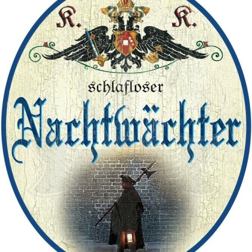 KuK Nostalgie Holzschild - Schlafloser Nachtwächter - Mann Lampe TH (Größe: