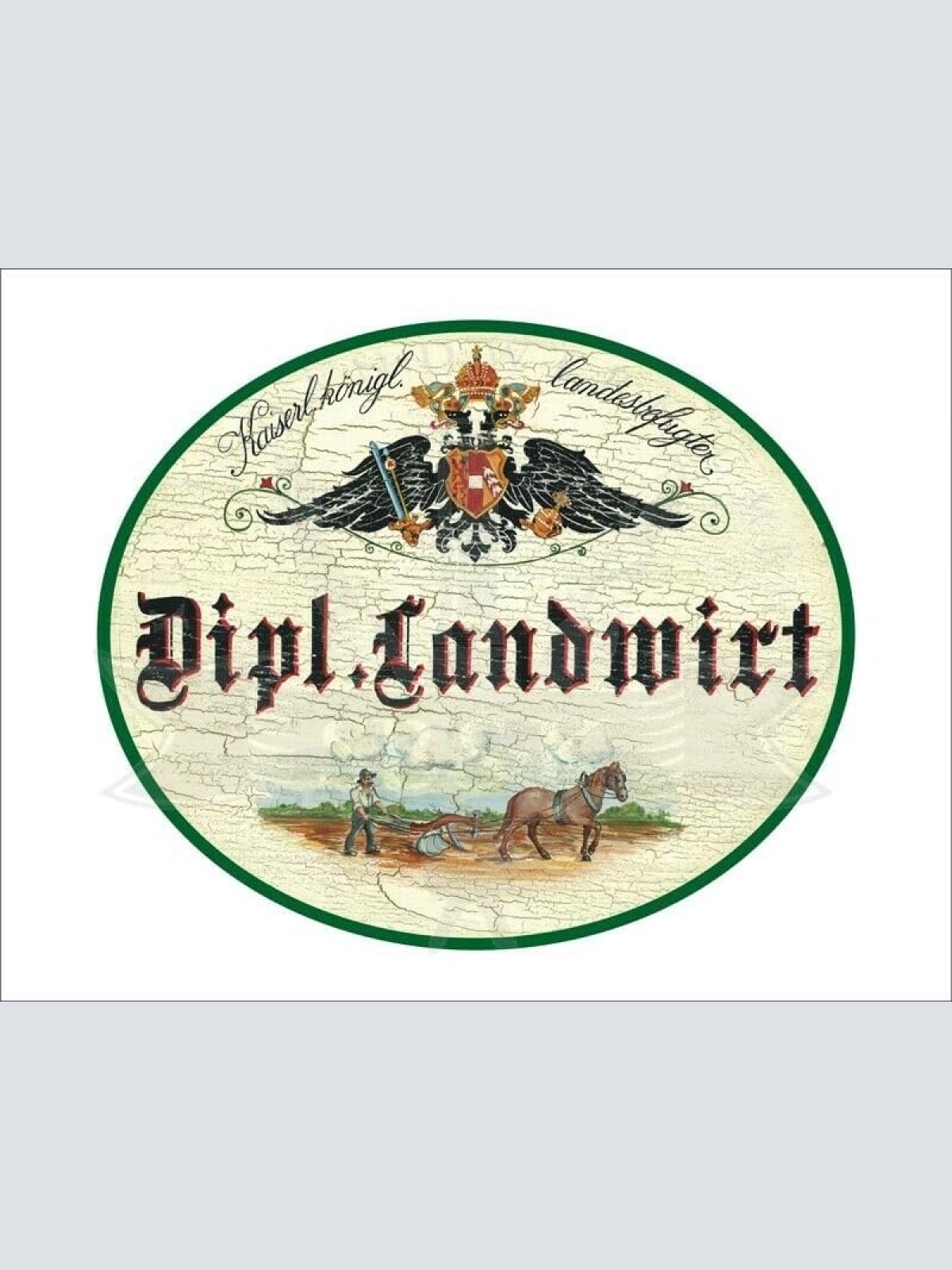 KuK Nostalgie Holzschild - Landesbefugter Dipl. Landwirt - Pferd Aussaat TH