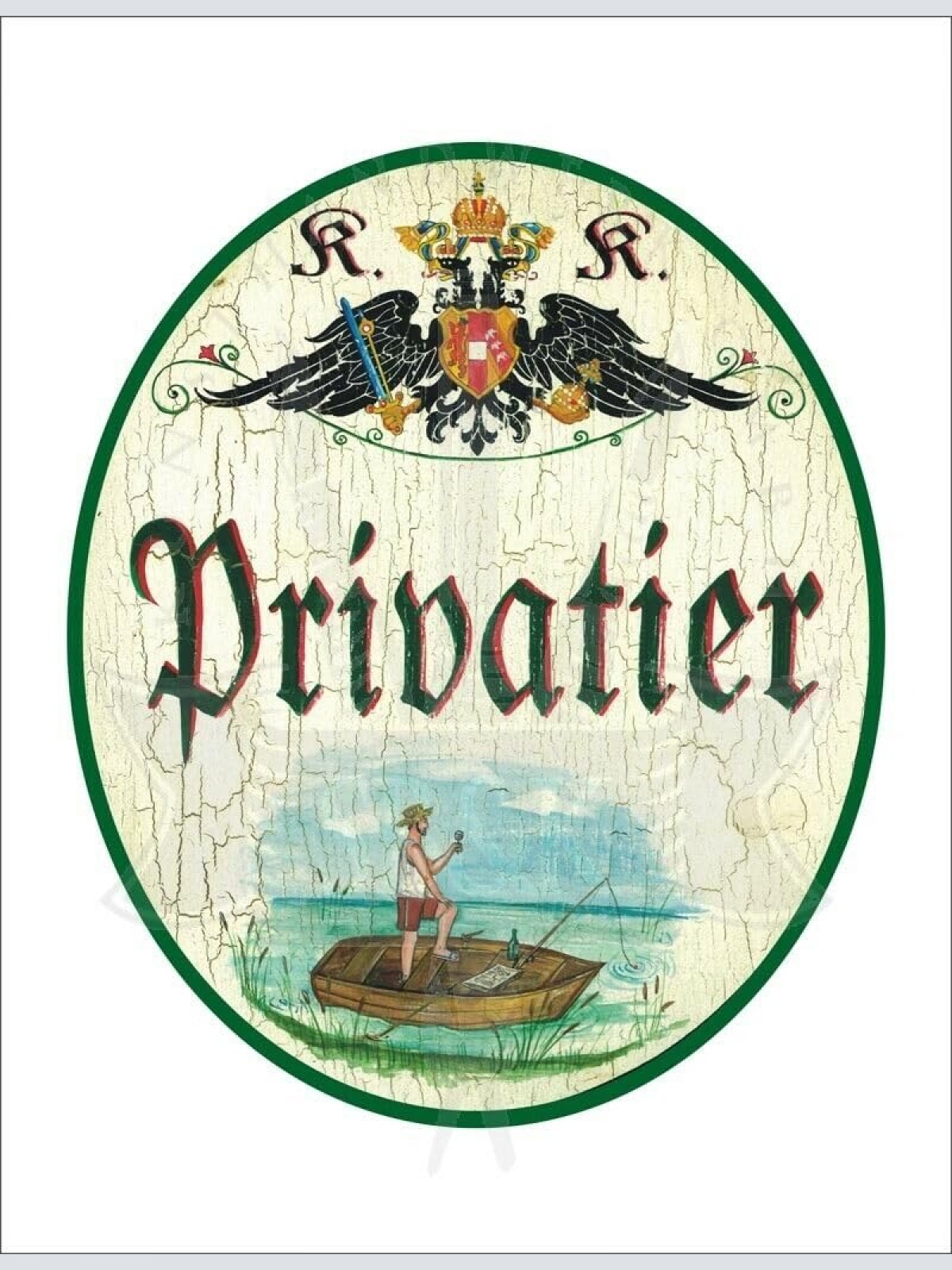 KuK Nostalgie Holzschild - Privatier - Boot Angler TH (Größe: 14x17)