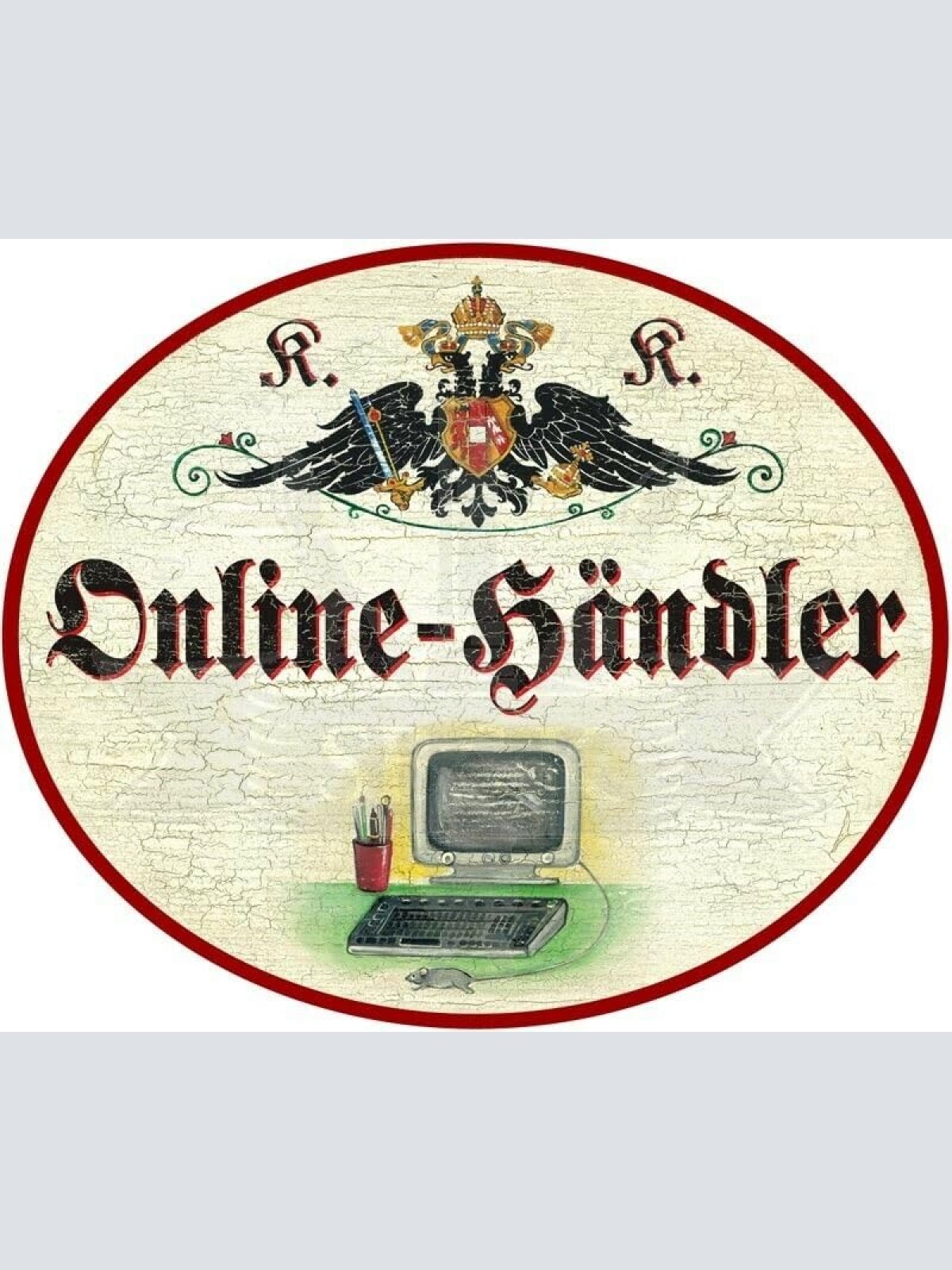 KuK Nostalgie Holzschild - Online-Händler - Computer PC TH (Größe: 19x23)