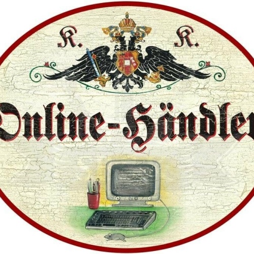 KuK Nostalgie Holzschild - Online-Händler - Computer PC TH (Größe: 19x23)