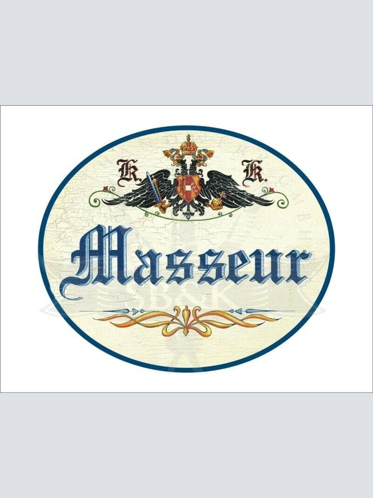 KuK Nostalgie Holzschild - Masseur - Ornament TH (Größe: 19x23)