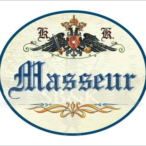 KuK Nostalgie Holzschild - Masseur - Ornament TH (Größe: 19x23)