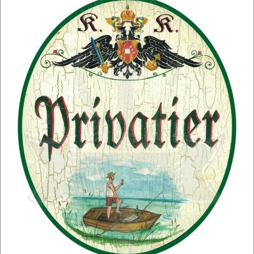 KuK Nostalgie Holzschild - Privatier - Boot Angler TH (Größe: 28x34)