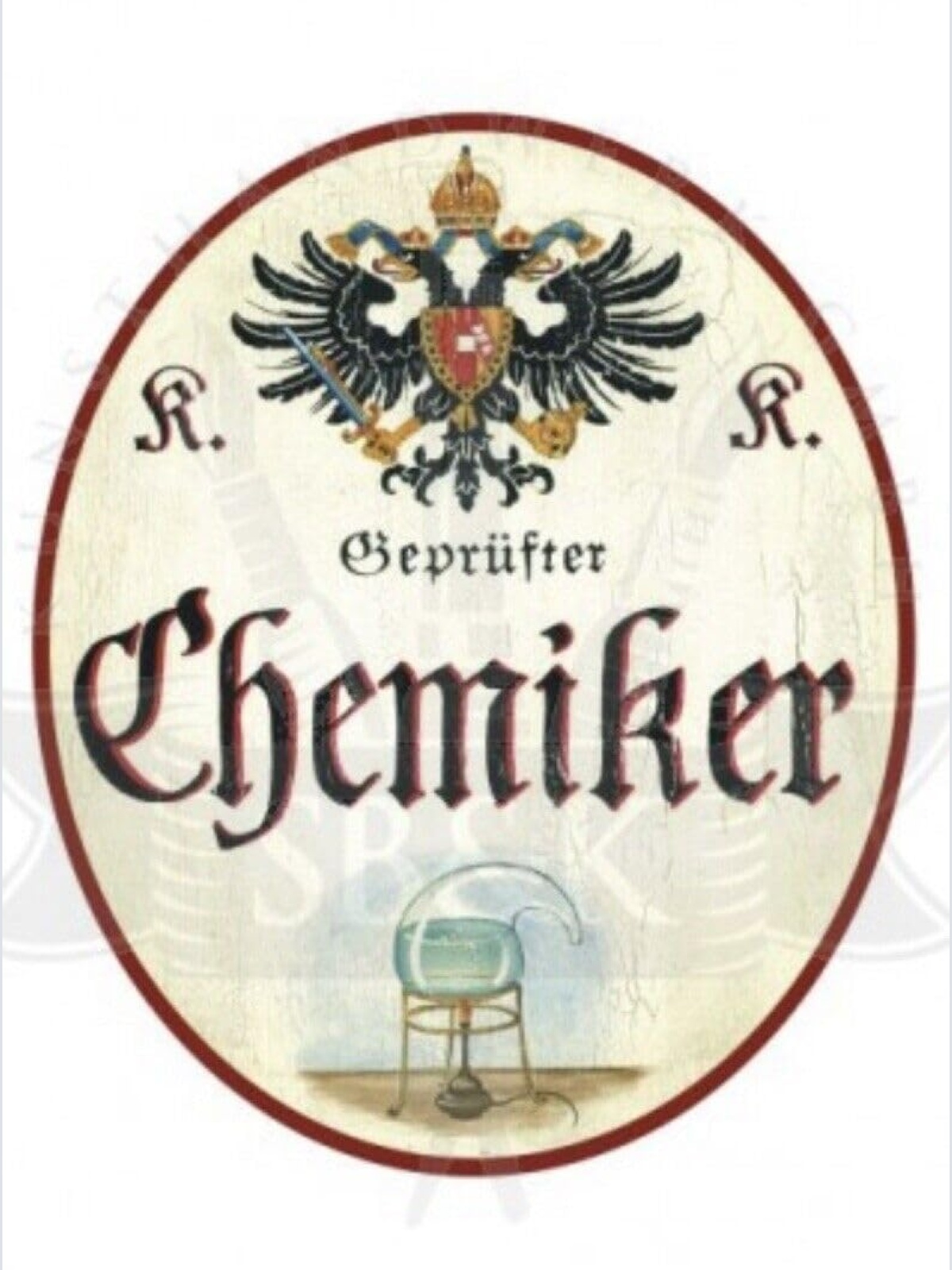 KuK Nostalgie Holzschild geprüfter Chemiker Türschild (Größe: 28x34)