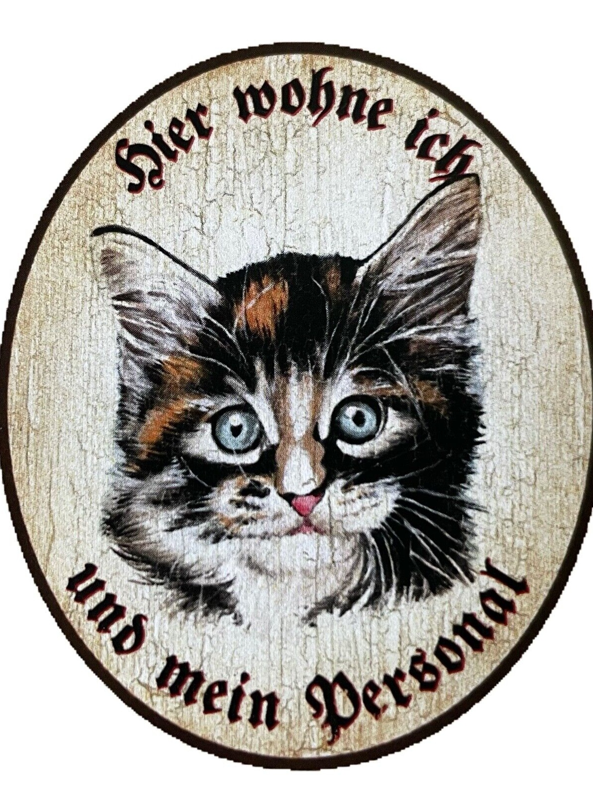 KuK Nostalgie Holzschild "Hier wohne ich und mein Personal“  Katze Junges Baby