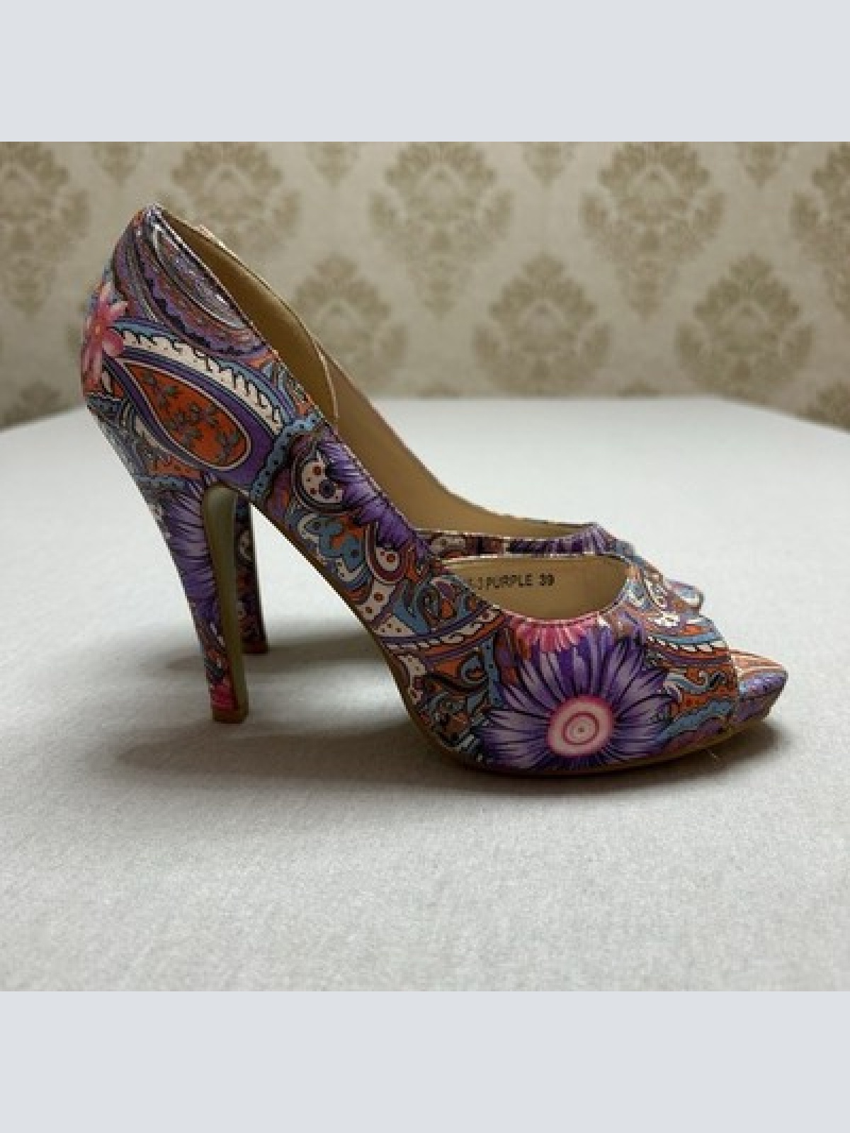 Mira & Bella Damenschuh mit Absatz Peeptoe High Heels Bunt Blumenmuster Größe 39