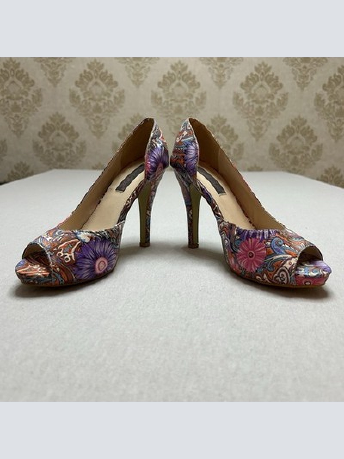 Mira & Bella Damenschuh mit Absatz Peeptoe High Heels Bunt Blumenmuster Größe 39