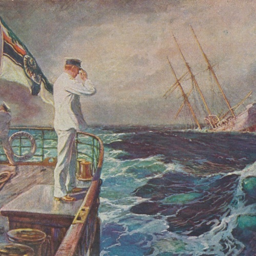 AK der letzte Gruß Soldat Salutiert untergehenden Schiff Ansichtskarte (18127)