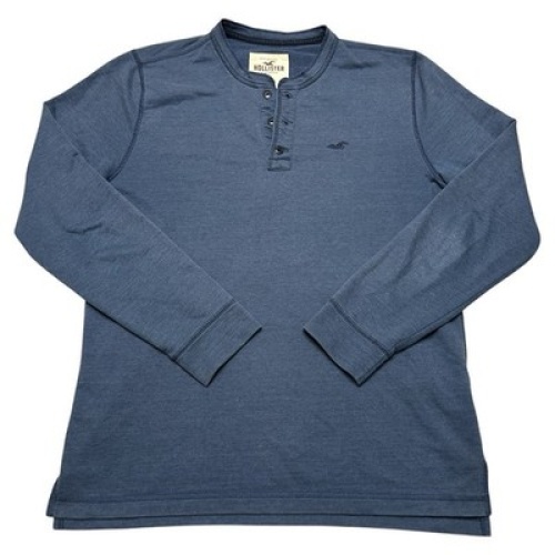 Hollister Longsleeve Herren mit Knopfleiste & Logo-Stickerei Blau Größe M