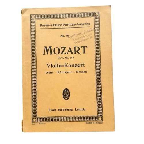 Partitur Mozart Konzert D-Dur: KV 218. Violine und Orchester Mozart, Wolfgang Am