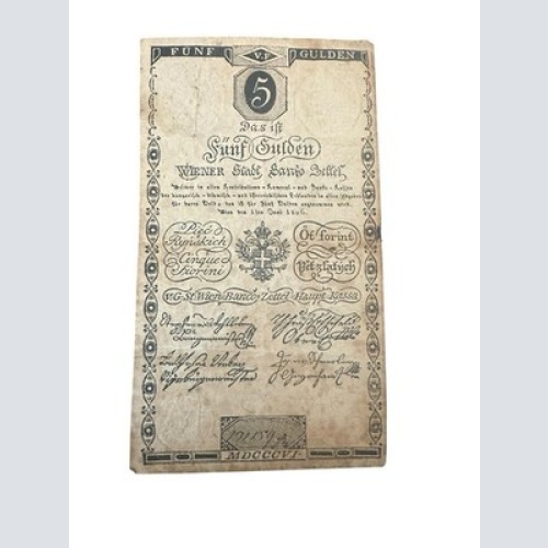 Antiker 5 Gulden Banco Zettel 1806 Wien – Habsburg Monarchie Geldschein RAR