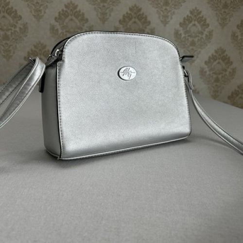 Vintage Michael Gerry Umhängetasche Silber Metallic Abendtasche Crossbody Bag