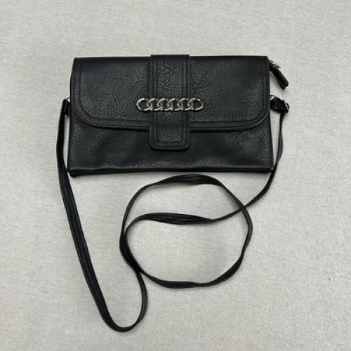 Vintage Damen Umhängetasche / Clutch Schwarz Silberne Kette 3 Fächer Y2K Schick