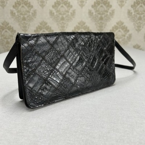 Edle Vintage-Handtasche aus echtem Exotenleder Krokodil / Alligatorleder Schwarz