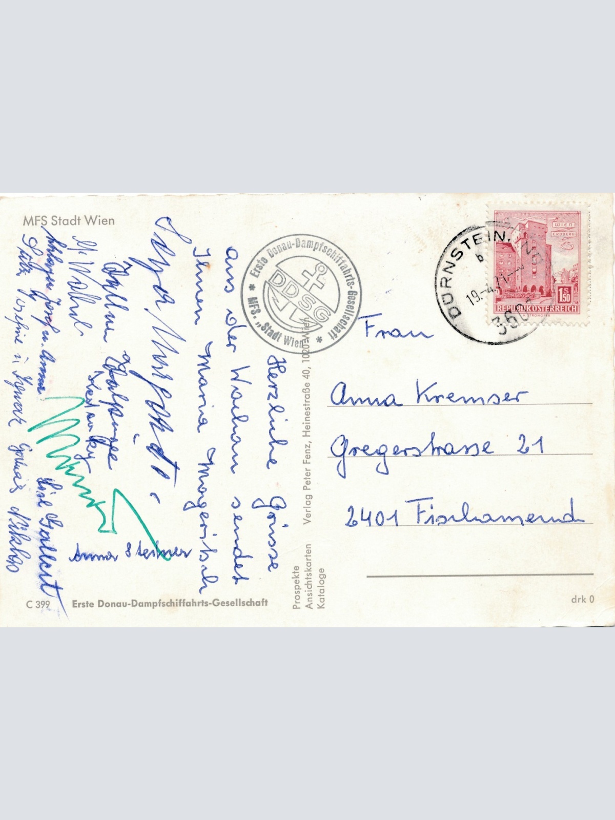 AK vom Dampfer Stadt Wien Niederösterreich Ansichtskarte (18731)