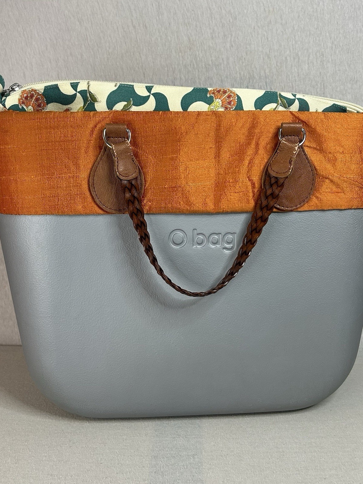 O bag Classic XL Damen Handtasche Grau, Orange 38x32cm Komplett