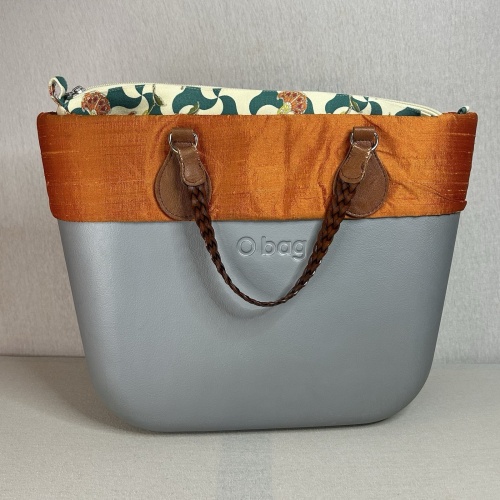 O bag Classic XL Damen Handtasche Grau, Orange 38x32cm Komplett