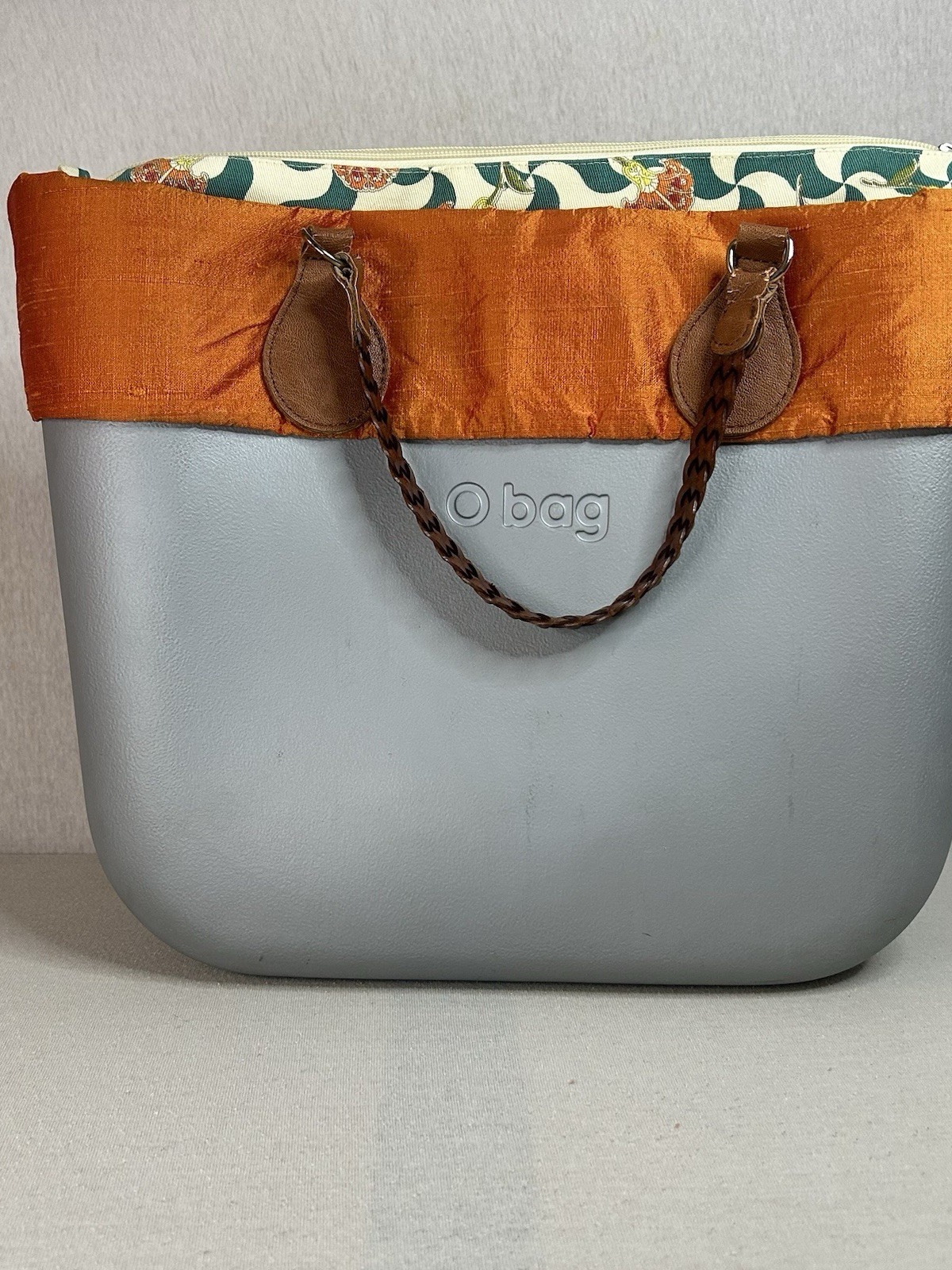 O bag Classic XL Damen Handtasche Grau, Orange 38x32cm Komplett