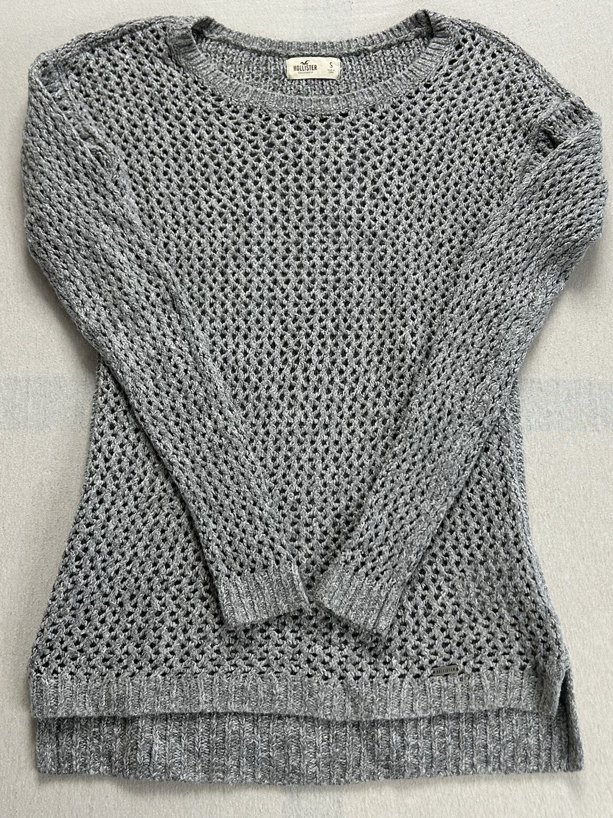 Hollister California Strick Pullover Damen | Größe S | Grau | Lang | Großstrick