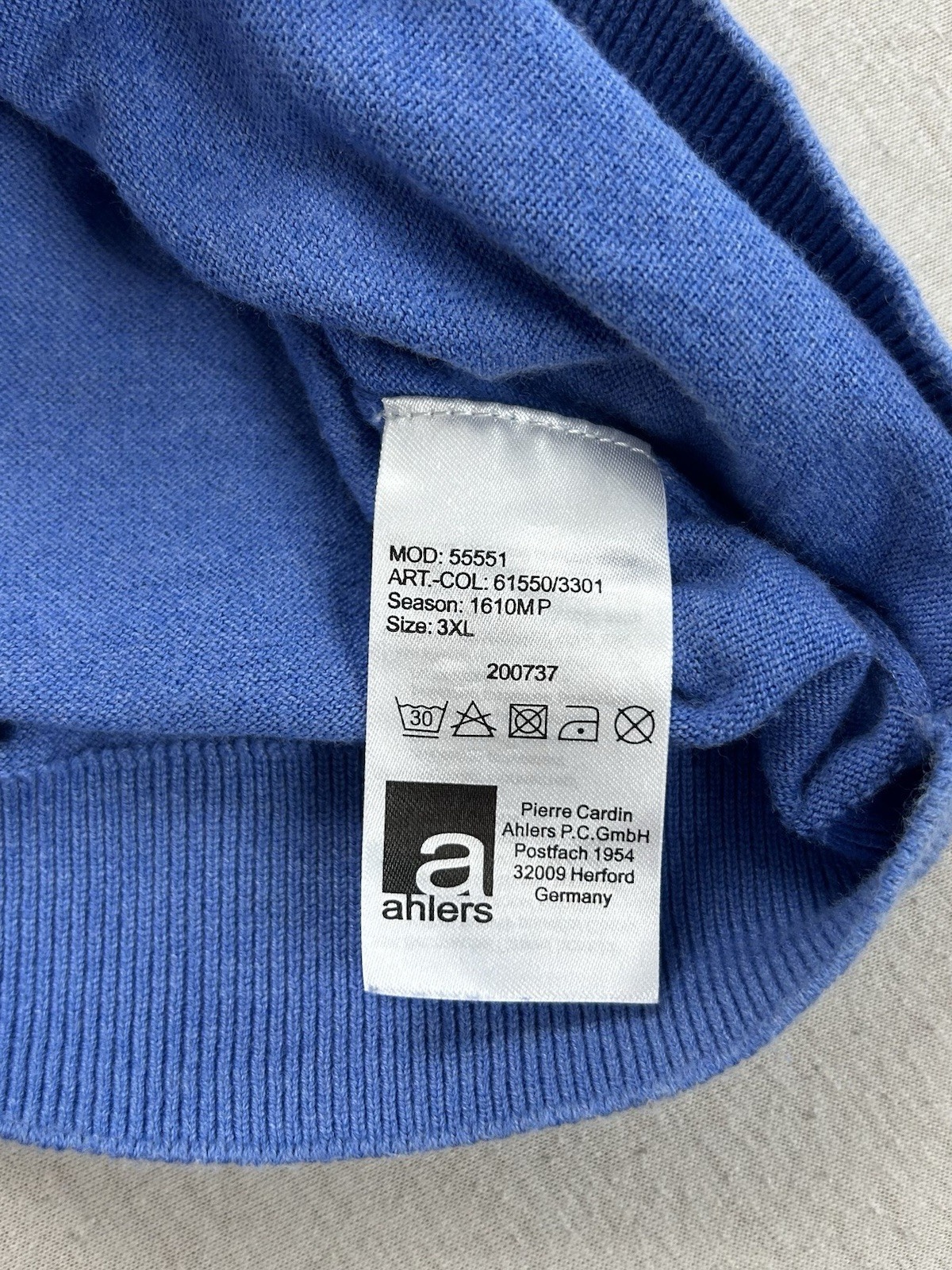 Pierre Cardin Paris Pullover Herren | Größe 3XL | Blau | Feinstrick | Maße Fotos