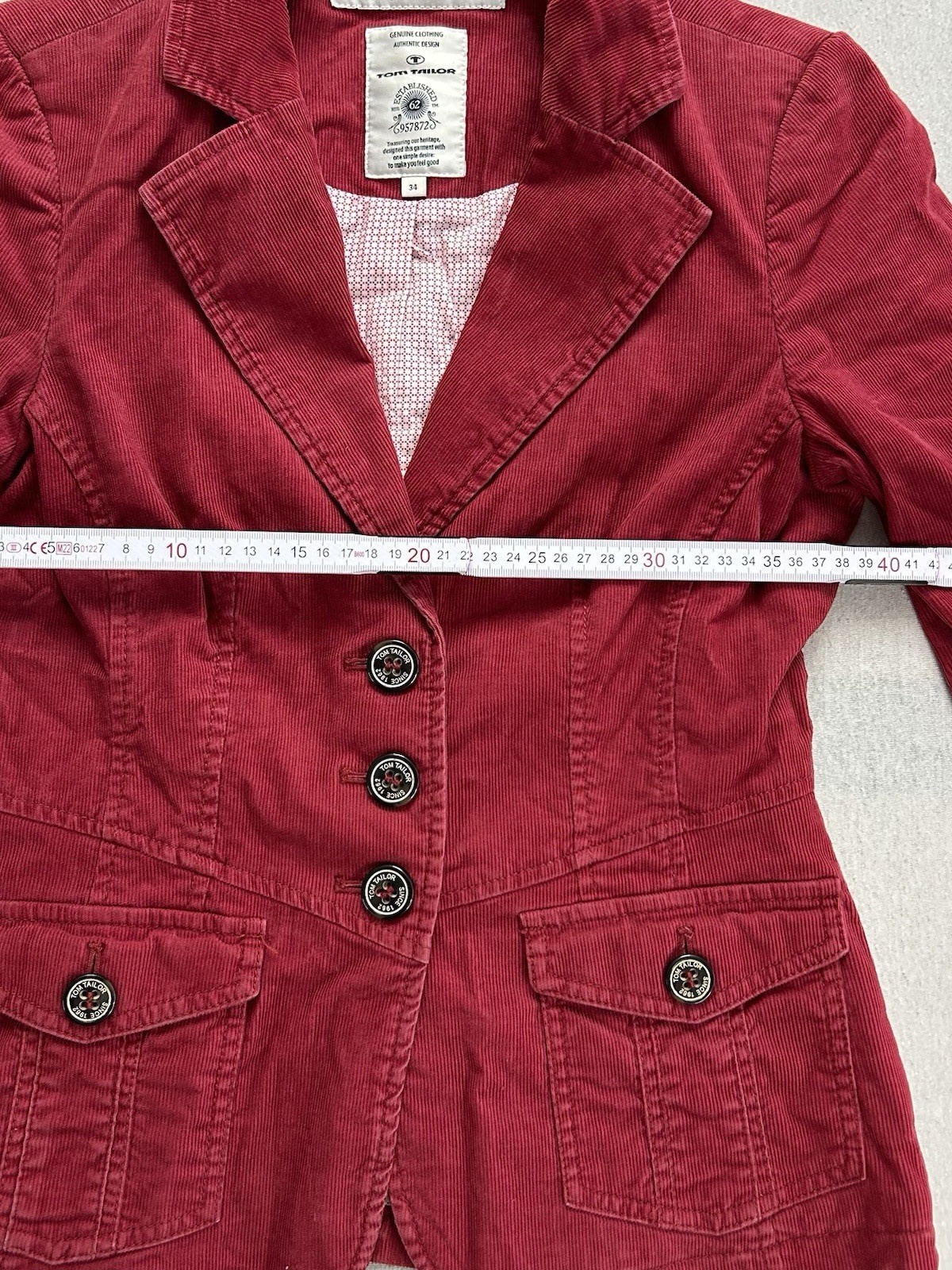 Tom Tailor Damen Blazer Größe 34 Casual Vintage Rot Knöpfe Maße auf den Fotos