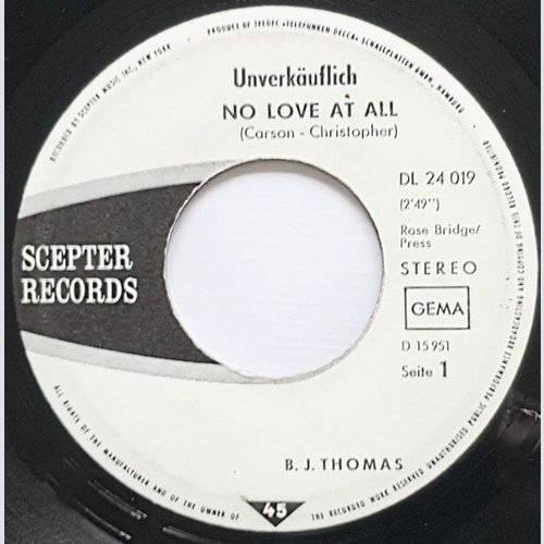 B.J. Thomas - No Love At All / Bridge Over Troubled Water (7", Single, Promo)