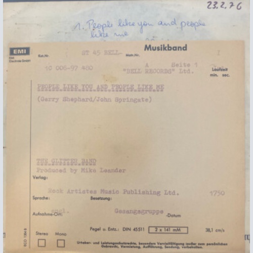 The Glitter Band - People Like You And People Like Me (7", Single, TP)