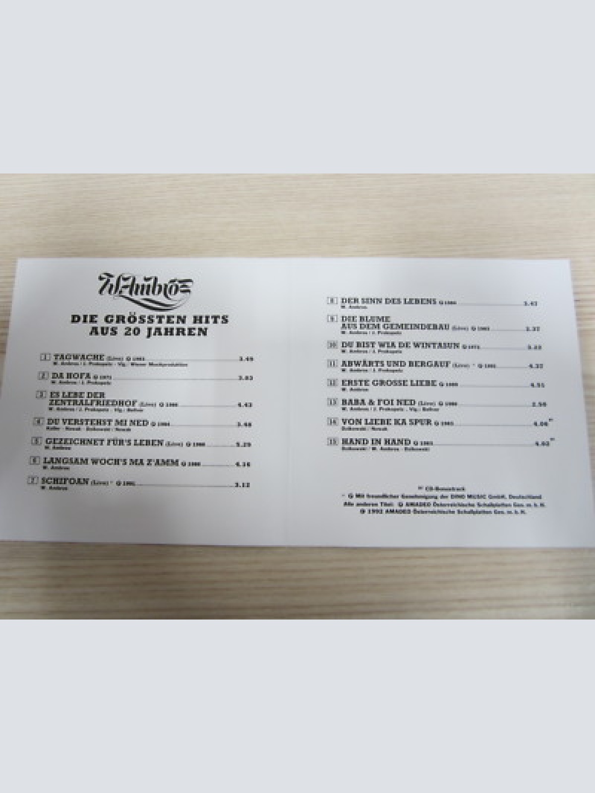 CD /  Wolfgang Ambros ?– Die Grössten Hits Aus 20 Jahren / AUSTRIA / ATOM /