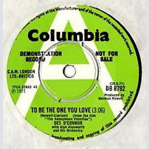 Des O'Connor - To Be The One You Love (7", Promo)