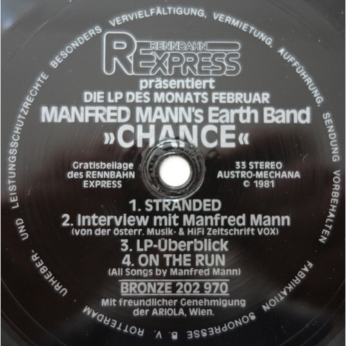 Manfred Mann's Earth Band - »Chance« (Flexi, 7", S/Sided, Promo, Smplr)