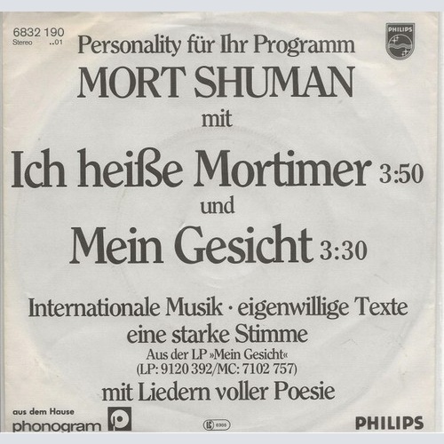 Mort Shuman - Ich Heiße Mortimer / Mein Gesicht (7", Single)