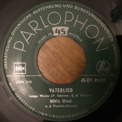 Herta Staal, Pawlicki-Quintett - Vaterlied/ Hand Auf‘s Herz (7", Single)