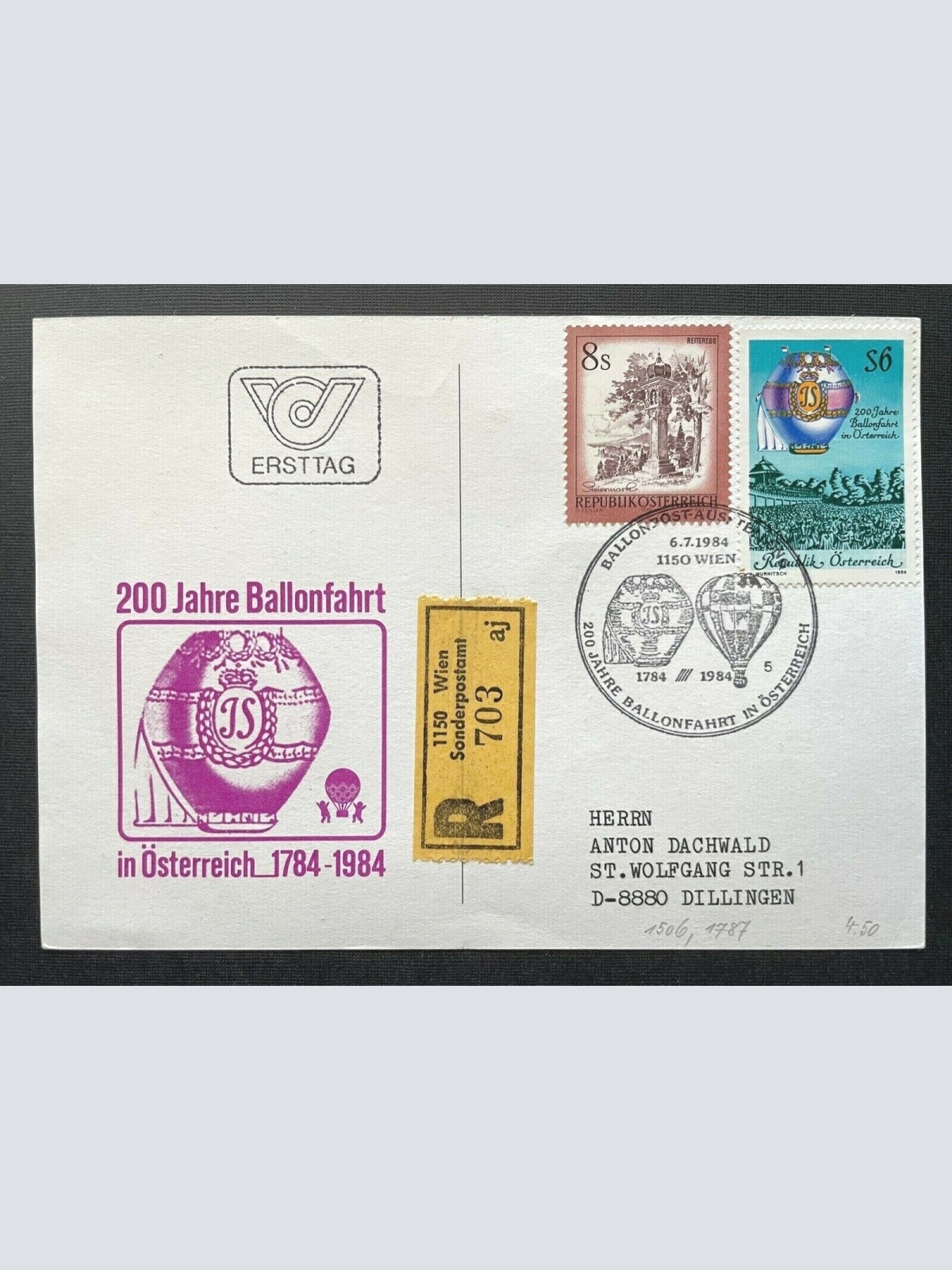 Postkarte 200 Jahre Ballonfahrt Reco 1150 Wien 1984 ca.14,7x10,4cm 410343