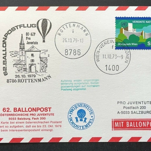 Brief 62.Ballonpost-Flug Bordstempel Rottenmann 1979 ca.14,8x10,6cm 410349