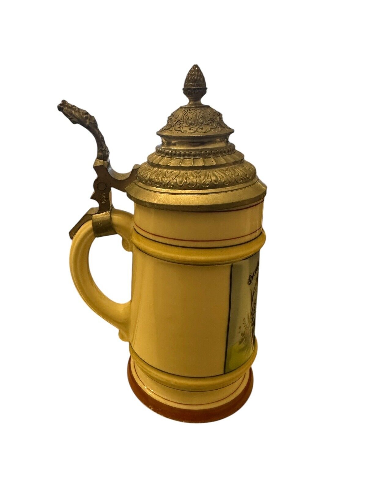 Gruß aus Bierkrug Burghausen  Zinndeckel Bodenbild 0,5 L ca. 21 cm um 1920