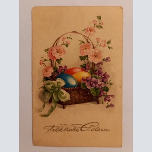 Glückwunschkarte Fröhliche Ostern Osternest mit Eiern 600669A gr D