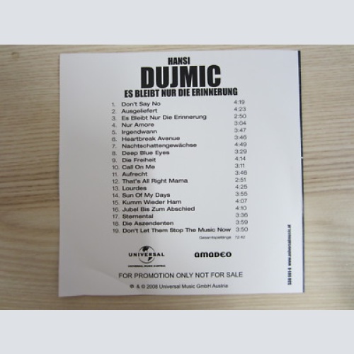 CD /  HANSI DUJMIC-ES BLEIBT NUR DIE ERINNERUNG  / PROMO / RARITÄT /  AUSTRIA /