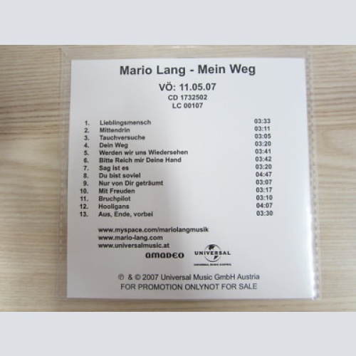 CD /  MARIO LANG-MEIN WEG  / PROMO / AUSTRIA / RAR /