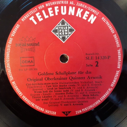 Original Oberkrainer Quintett Avsenik* - Goldene Schallplatte Für Das Origina...