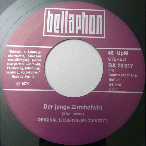 Original Liesertaler Quintett - Der Junge Zirmhofwirt (7")