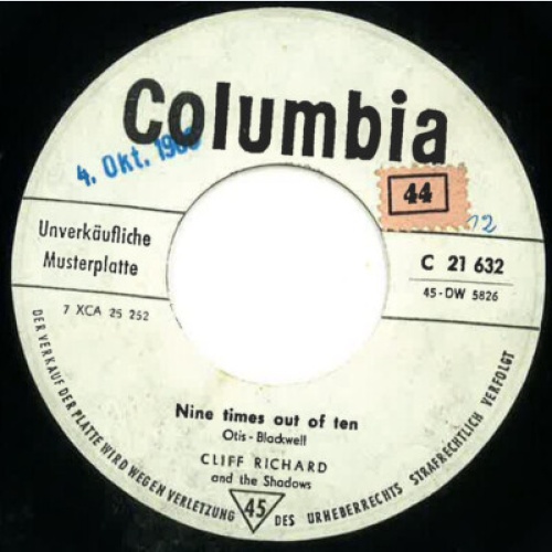 Cliff Richard & The Shadows - Nine Times Out Of Ten (7", Single, Promo)