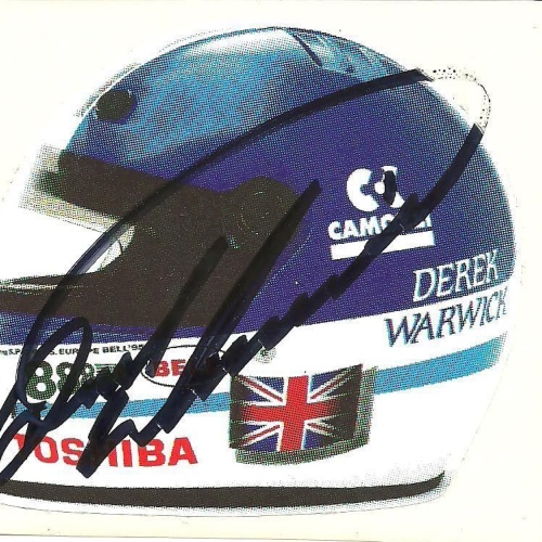DEREK WARWICK / FORMEL 1 /  AUTOGRAMM STICKER  -- ORIG.AUTOGRAMM --