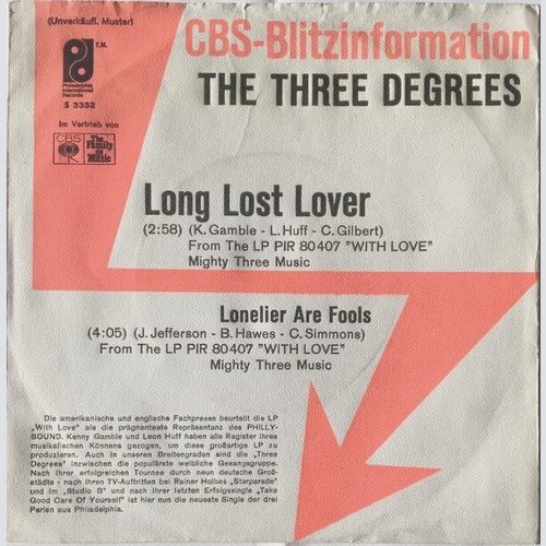 The Three Degrees - Long Lost Lover / Lonelier Are Fools (7", Single, Promo)