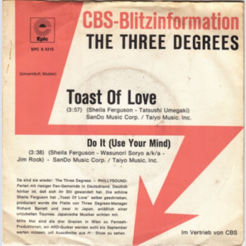 The Three Degrees - Toast Of Love (7", Single, Promo)