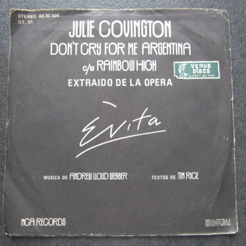 Single / Julie Covington ‎– Don't Cry For Me Argentina / Spain Press /