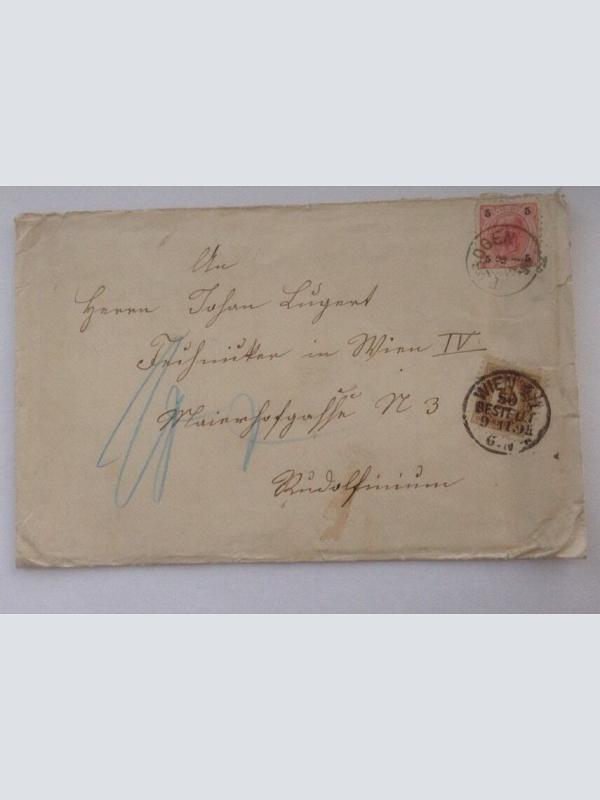 Brief Österreich 5 Kreuzer & Portomarke Wien Leoben J1