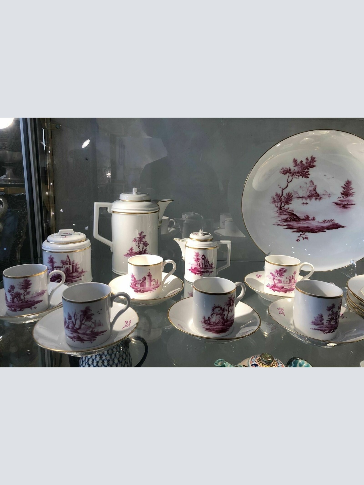 Höchst Purpur Camaieu Kaffeservice inkl. Wandteller erste Wahl unbeschädigt