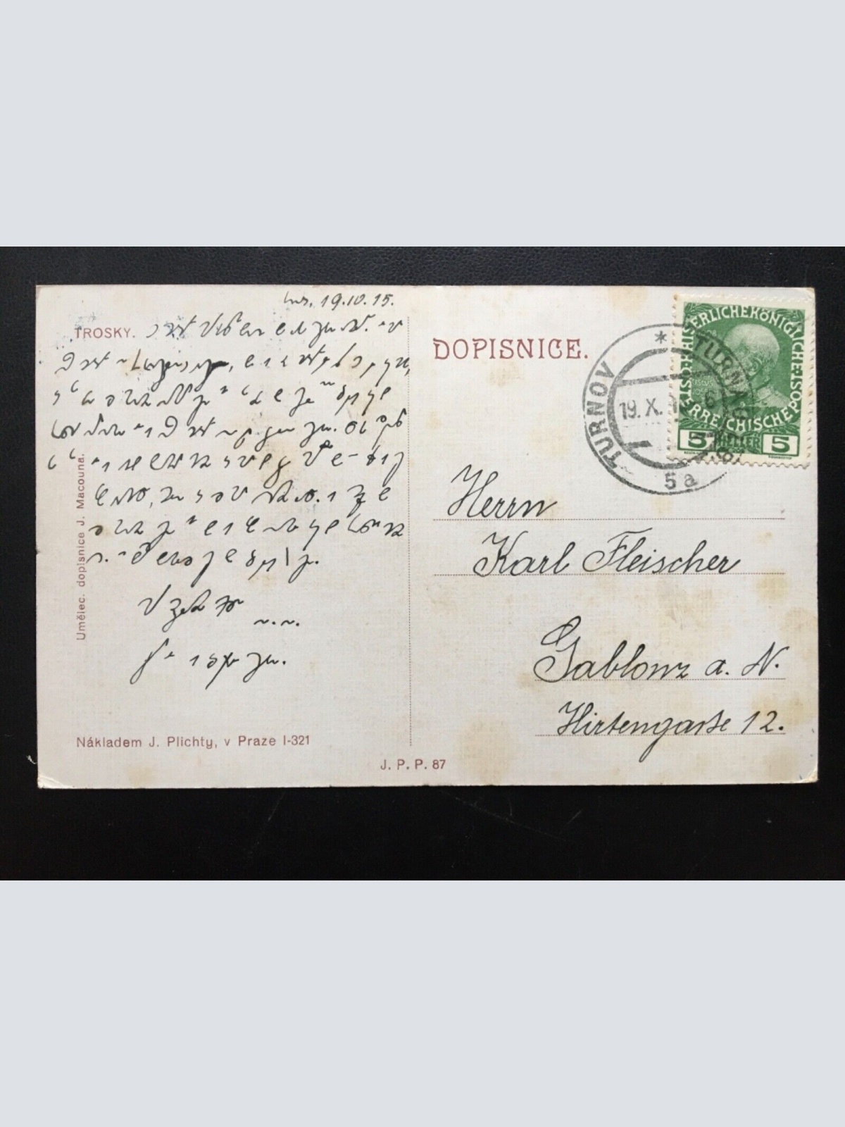 Häuser am Fuss eines Berges (J.Plichty) - Landschaft Wald - Künstlerkarte 907 TH