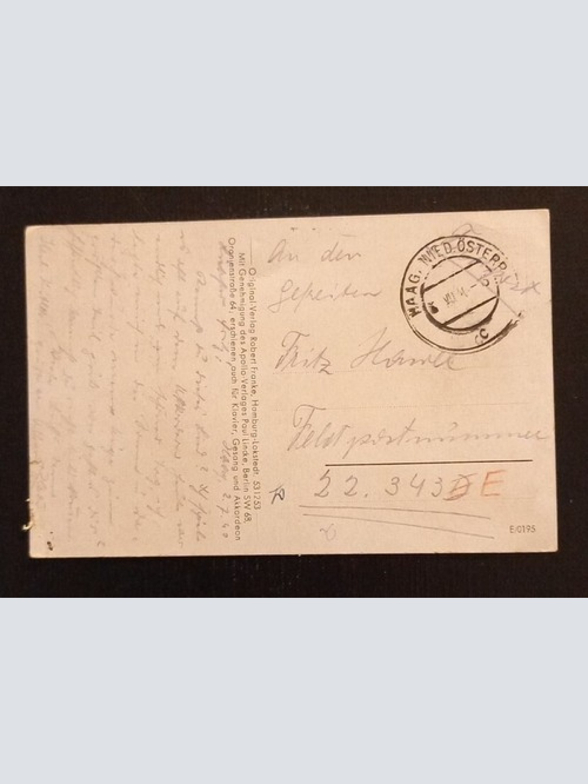 II WK Lied So Oder So 2834 Ga G